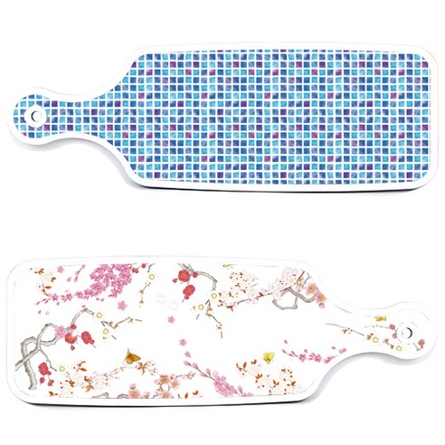 로엠디자인 서빙 도마 보드 2p 로맨틱연지색floral 세트, 로맨틱연지색floral, 블루타일, 1세트