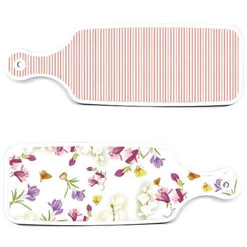 로엠디자인 서빙 도마 보드 2p 로맨틱청자색floral 세트, 로맨틱청자색floral, 주홍라인, 1세트