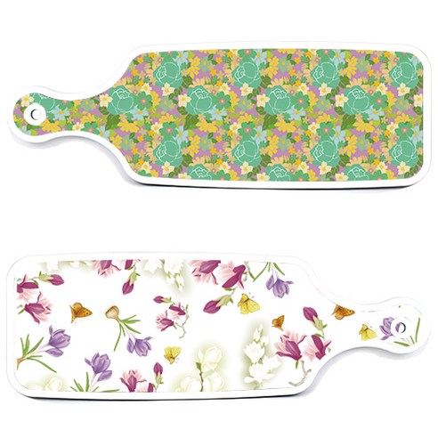 로엠디자인 서빙 도마 보드 2p 로맨틱청자색floral 세트, 로맨틱청자색floral, 청록장미넝쿨, 1세트