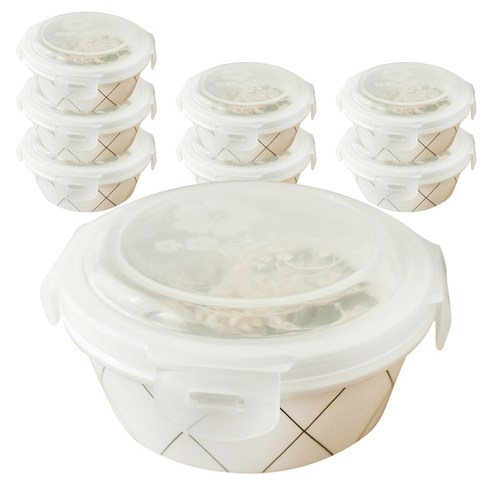 하우밍 모던 아가일 도자기 밀폐찬통 중, 300ml, 8개입
