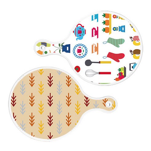 로엠디자인 원형 서빙 도마 보드 2p 클립아트과일 세트, 클립아트과일, 소나무두목색, 1세트