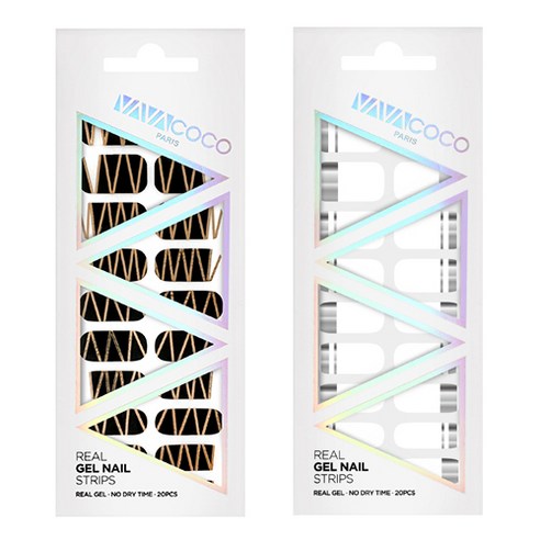 바바코코 젤네일 스트립 스티커 세트 믹스매치 테크노 + 믹스매치 미러, 1.시크블랙, 2.화이트, 1세트
