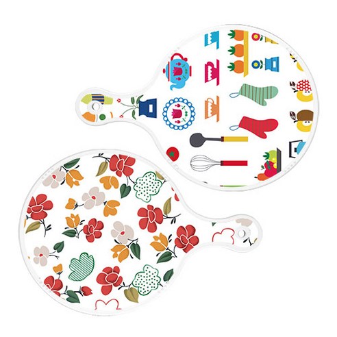 로엠디자인 서빙 원형 도마 보드 2p 클립아트과일 세트, 클립아트과일, floral 목련 패턴, 1세트
