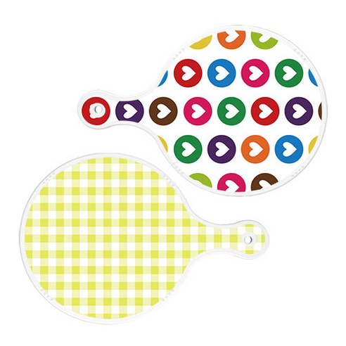 로엠디자인 서빙 원형 도마 보드 2p 러브패턴 세트, 러브패턴, 체크파스텔연두, 1세트