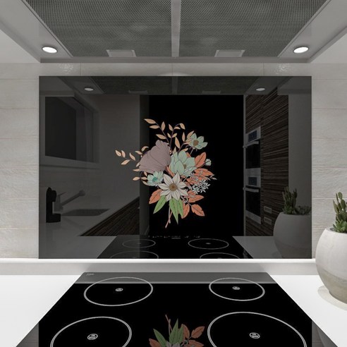웰룸 주방아트보드 L 855 x 600 mm 퀸즈플라워, 블랙, 1개