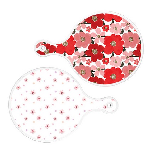 로엠디자인 원형 서빙 도마 보드 2p 붉은빛동백 세트, 붉은빛동백, 연분홍나팔꽃, 1세트