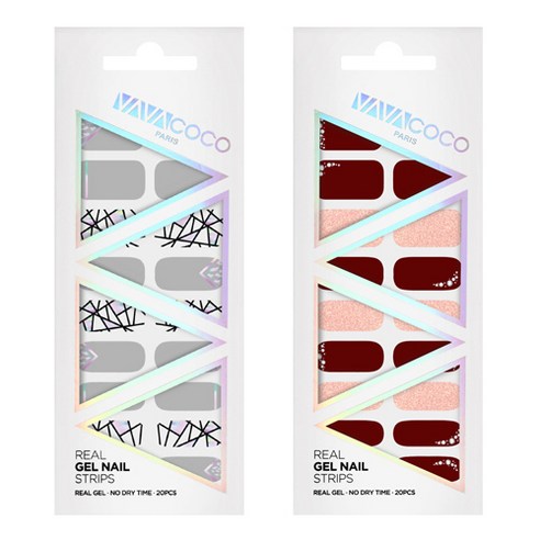 바바코코 젤네일 스트립 스티커 믹스매치 브로큰글라스 2p 세트, 믹스매치 브로큰글라스 그레이, 버건디, 1세트