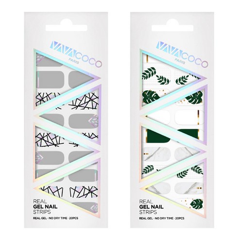 바바코코 젤네일 스트립 스티커 믹스매치 브로큰글라스 2p 세트, 믹스매치 브로큰글라스 그레이, 플랜트 그린, 1세트