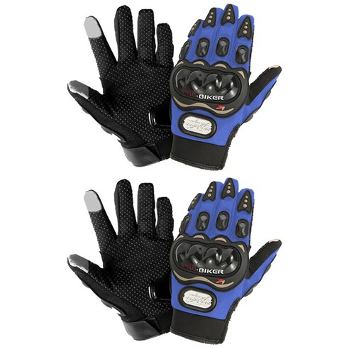 블럭마트 PRO BIKER 오토바이 터치 장갑 2p, 블루