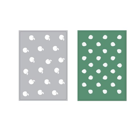 프루티 브런치 실리콘매트 STRAWBERRY + APPLE, 카키 그린, 그레이, 425 x 295 mm