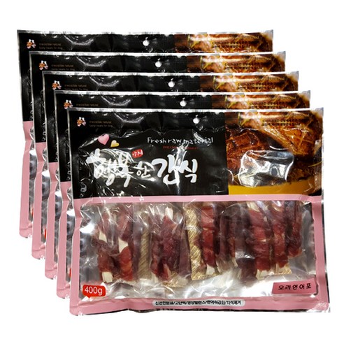 행복한간식 강아지 사사미 간식 400g, 오리 연어 포맛, 5개