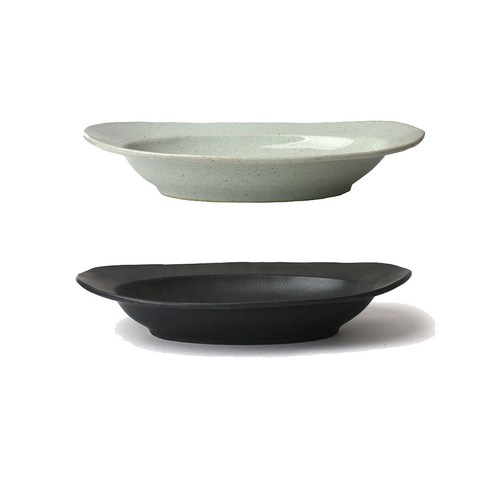 무경도자기 날개 타원볼 대, 오트밀, 블랙, 1세트