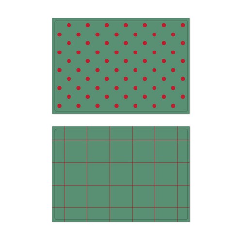 서머스트 프루티 실리콘 테이블매트 레드도트 + 레드체크, 카키그린, 425 x 295 mm