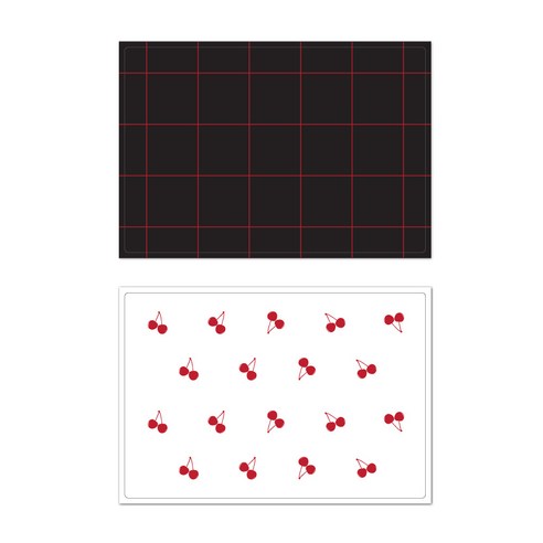 서머스트 프루티 실리콘 테이블매트 레드체크 + 레드체리, 화이트, 블랙, 425 x 295 mm