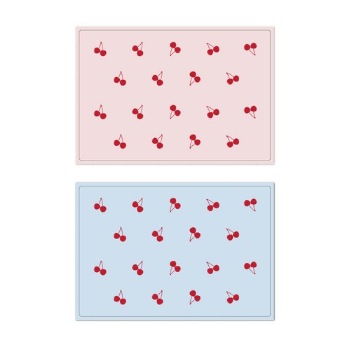 서머스트 프루티 실리콘 레드체리 테이블매트 2p, 인디핑크, 스카이블루, 425 x 295 mm
