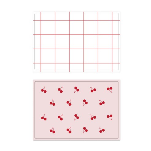 서머스트 프루티 실리콘 테이블매트 레드체크 + 레드체리, 화이트, 인디핑크, 425 x 295 mm