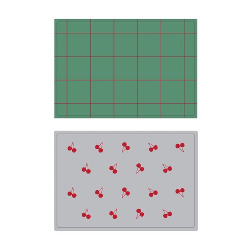 서머스트 프루티 실리콘 테이블매트 레드체크 + 레드체리, 카키그린, 그레이, 425 x 295 mm