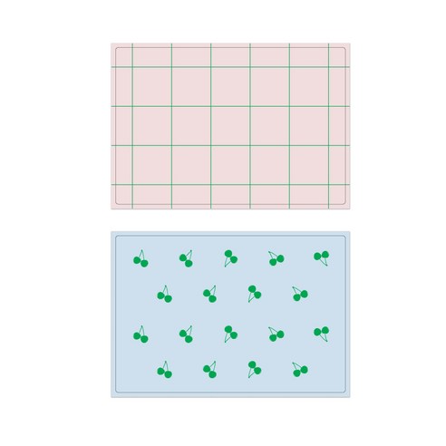 서머스트 실리콘 테이블매트 그린체크 + 그린체리, 인디핑크, 스카이블루, 425 x 295 mm
