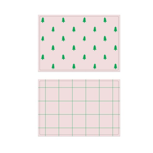 서머스트 실리콘 테이블매트 그린포레스트 + 그린체크, 인디핑크, 425 x 295 mm
