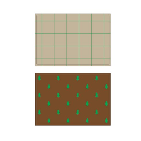 서머스트 실리콘 테이블매트 그린체크 + 그린포레스트, 베이지, 브라운, 425 x 295 mm
