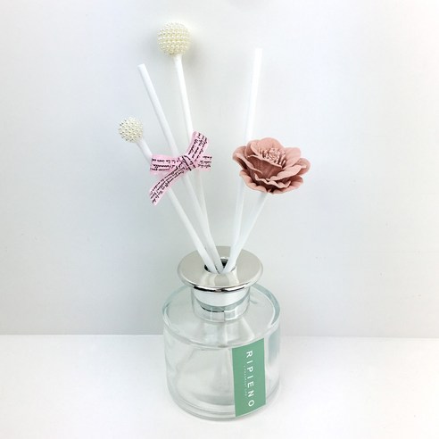 리피에노 구슬 리드스틱 + 실크플라워 핑크 + 민트라벨 + 디퓨저 100ml, 라임트리