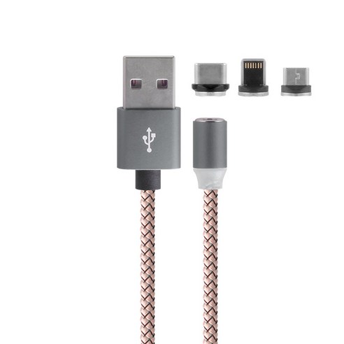 비쉐르 텍스타일 LED 마그네틱 3in1 트리플 충전 케이블, WDC-056(핑크), 1개
