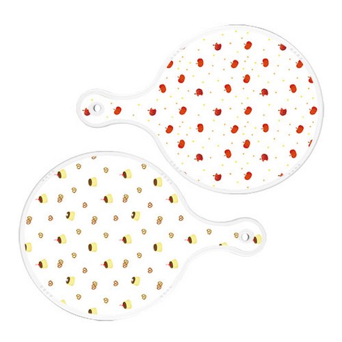 로엠디자인 원형 서빙 도마 보드 2p 다홍사과패턴 세트, 다홍사과패턴, 푸딩, 1세트