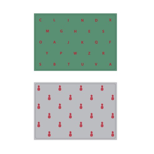서머스트 실리콘 테이블매트 RED ABC + RED PINEAPPLE, 카키그린, 그레이, 425 x 295 mm