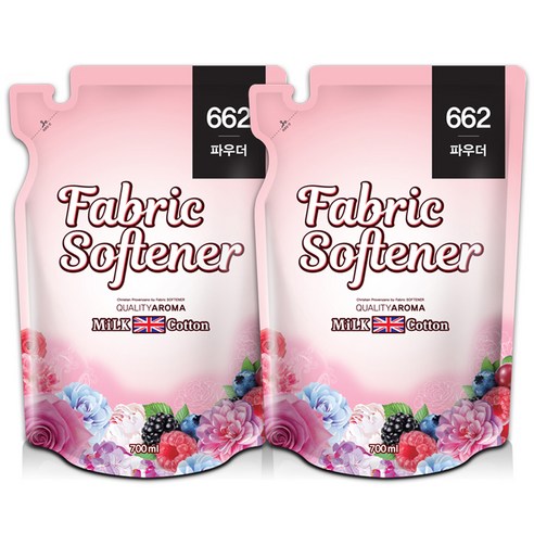 밀크코튼 퍼퓸 섬유유연제 662 파우더 리필, 700ml, 2개