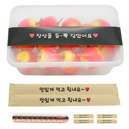 도나앤데코 pp내열 도시락용기 한칸 10p + 정성을 듬뿍담았어요 띠지스티커 블랙 10p + 맛있게 먹고 힘내요 크라프트 대나무 젓가락 10p, 1세트