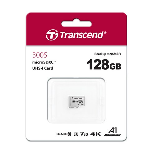 트랜센드 MicroSDXC Class10 UHS-I U3 V30 300S 메모리카드 TS128GUSD300S, 128GB