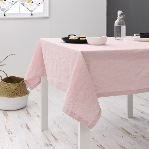 벨라이프 워싱린넨 테이블보, 핑크, 2인(가로 130cm x 세로 130cm)