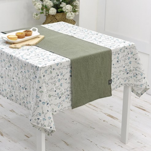 벨라이프 워싱린넨 러너, 카키그린, 4인(가로 160cm x 세로 30cm)