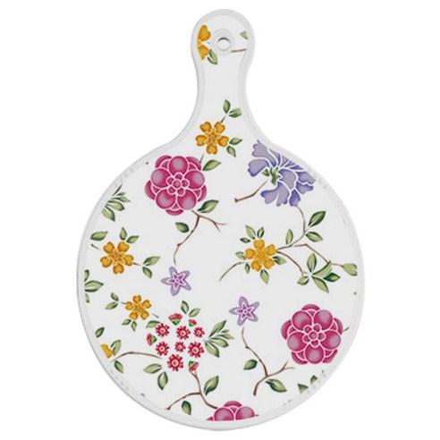 로엠디자인 양면 원형 서빙 도마 보드, 로맨틱레드floral화이트 + 삼청색라인, 1개