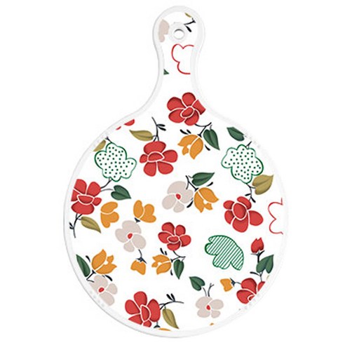 로엠디자인 양면 원형 서빙도마 보드, floral 목련 패턴 + 푸딩, 1개