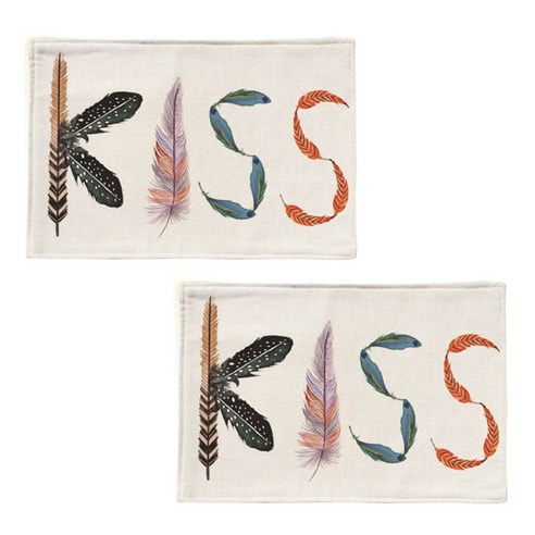 스토어33 깃털 디자인 키친 린넨 테이블매트 2p, G, 44 x 28 cm