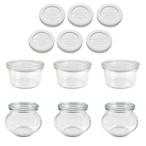 WECK 데코형 밀폐 유리용기 751 3p + 902 3p 세트, 1세트, 유리용기(200ml x 3p + 220ml x 3p) + 유리뚜껑 6p + PE뚜껑 6p