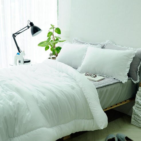 스코홈 퓨어 순면 60수 아사 차렵이불 침대패드 3종세트, 퓨어화이트, 그레이