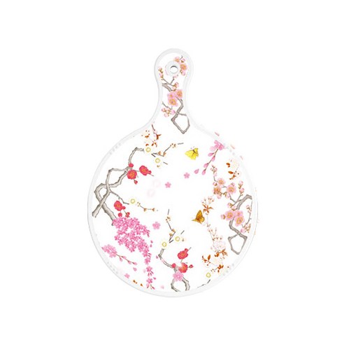 로엠디자인 양면 원형 서빙 도마 보드 로맨틱연지색floral, 낙엽화이트, 1개