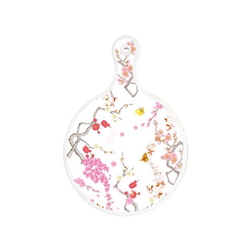 로엠디자인 양면 원형 서빙 도마 보드 로맨틱연지색floral, 자황색플라워, 1개