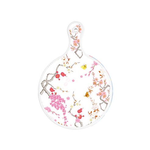로엠디자인 양면 원형 서빙 도마 보드 로맨틱연지색floral, 애플벽색, 1개