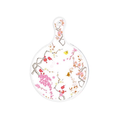 로엠디자인 양면 원형 서빙 도마 보드 로맨틱연지색floral, 블루톤플라워, 1개