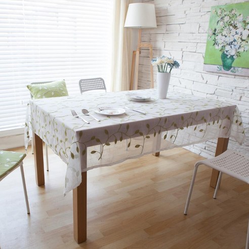 더자카 자수 리프 테이블보, Y432LHLB011, S(가로 90cm x 세로 90cm)