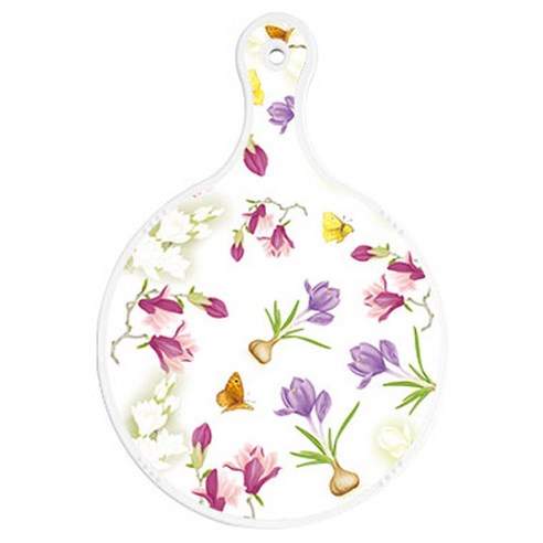 로엠디자인 양면 원형 서빙도마 보드 로맨틱청자색 floral, 청백색사선, 1개