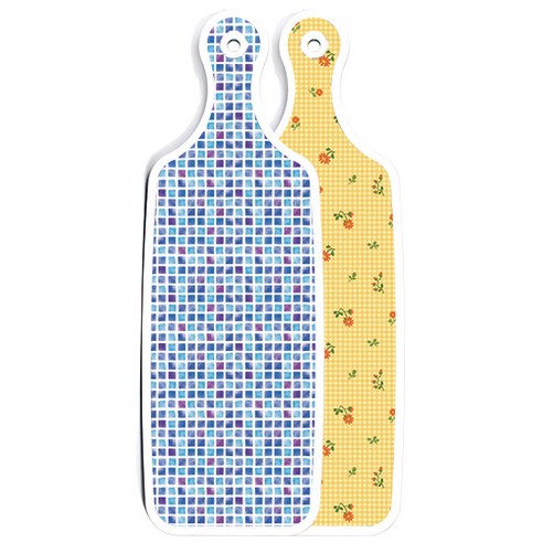로엠디자인 양면 디자인 서빙 도마 보드 치자색플라워체크, 블루타일, 1개