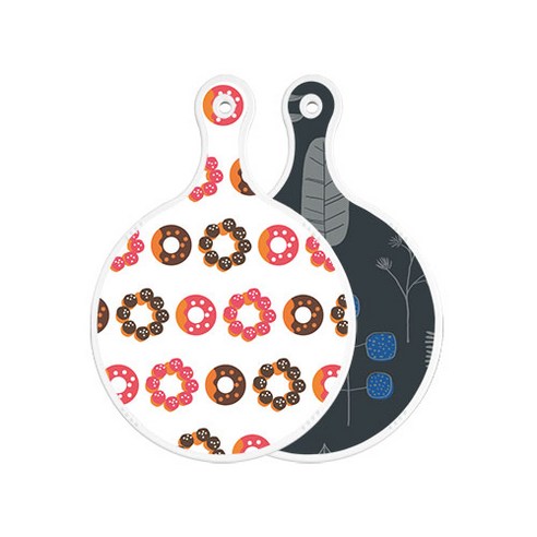 로엠디자인 양면 원형 서빙도마 보드 초코도넛, 감색나무라인, 1개