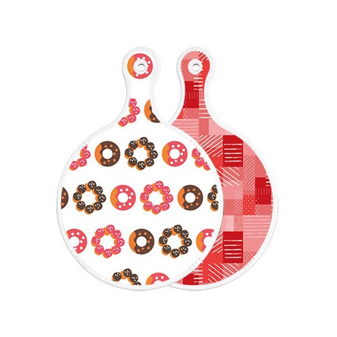 로엠디자인 양면 원형 서빙도마 보드 초코도넛, 장단색체크, 1개