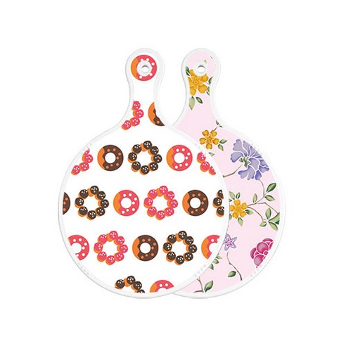 로엠디자인 양면 원형 서빙도마 보드 초코도넛, 로맨틱레드floral연분홍색, 1개