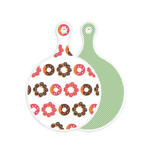 로엠디자인 양면 원형 서빙도마 보드 초코도넛, 초록색체크, 1개