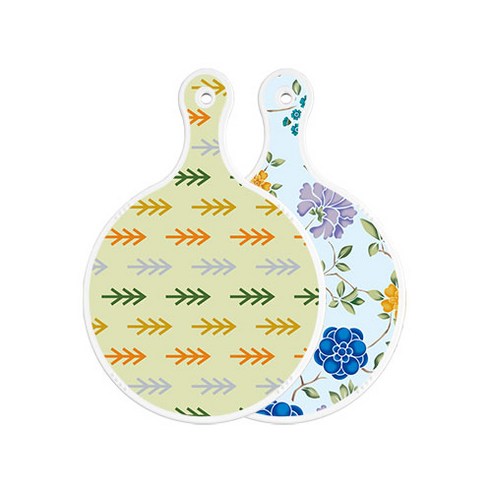 로엠디자인 양면 원형 서빙도마 보드 소나무치자색, 로맨틱블루floral비색, 1개